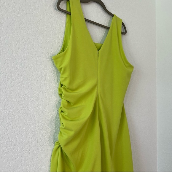 NWT Gibson Latimer Sleeveless Lime Green Ruched Midi Dress Size Large - Picture 7 of 10
